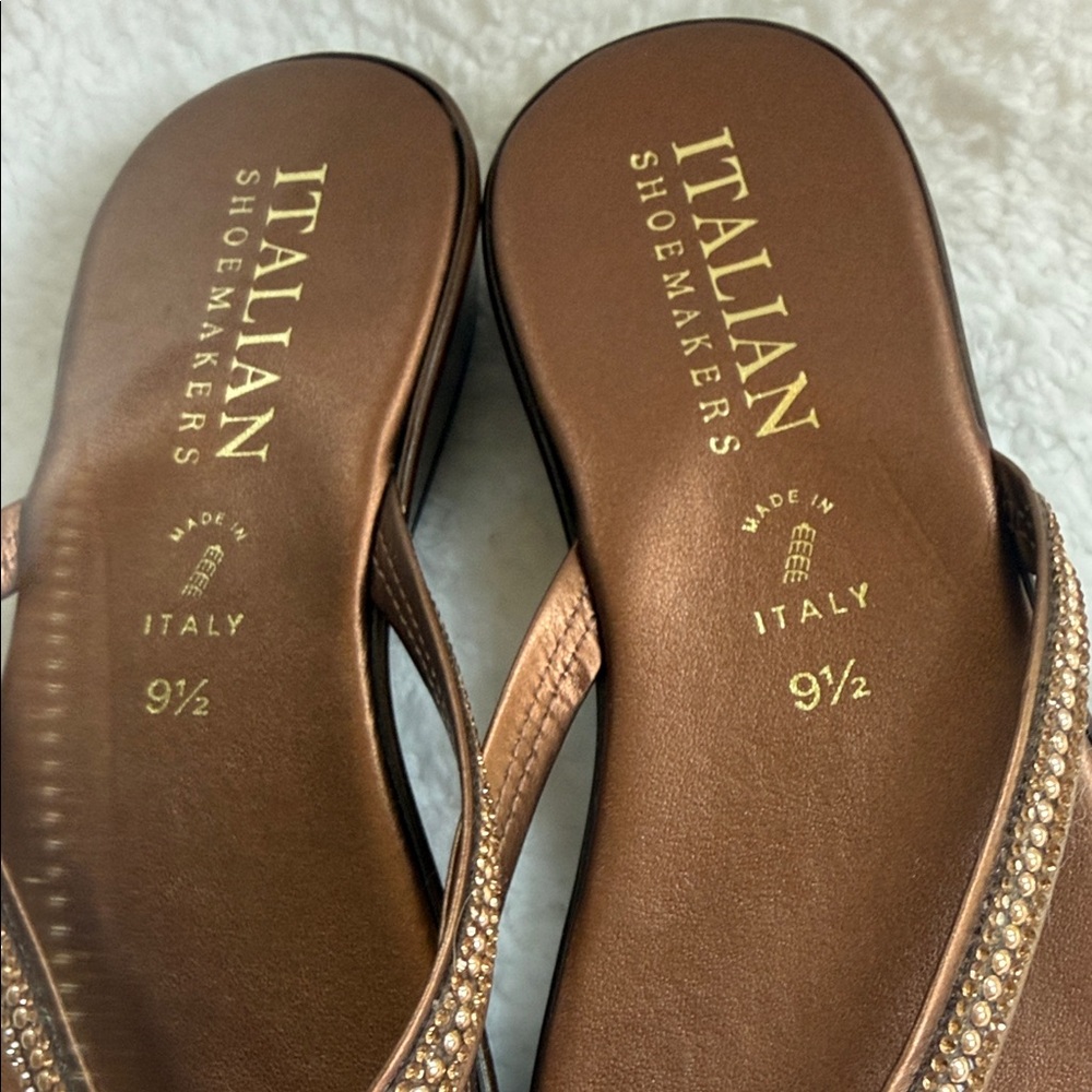 Italian Shoemakers Copper-Bronze Embellished Thong Sandals - Picture 4 of 9